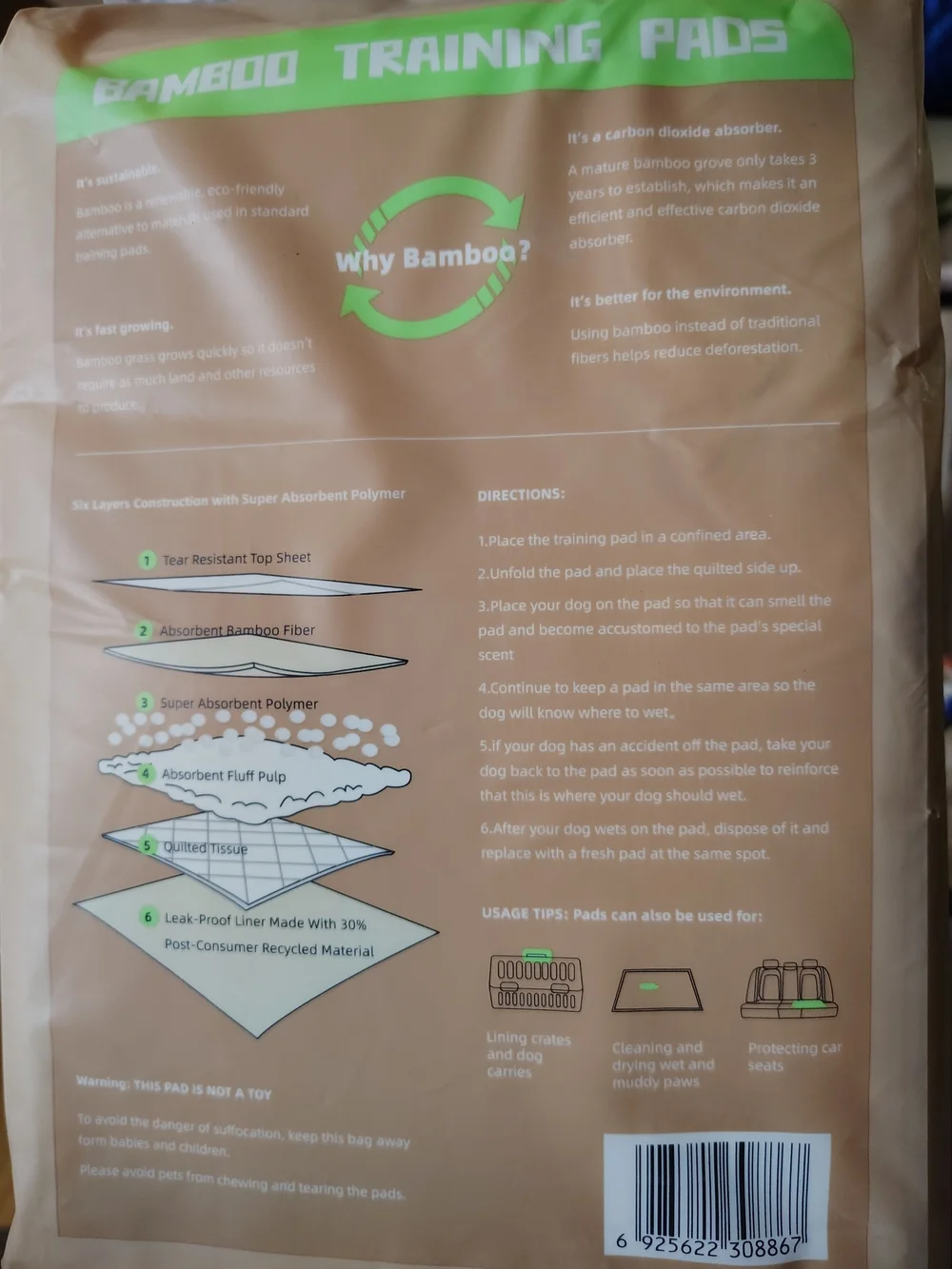 Bamboo Training Pads - Large, Brown